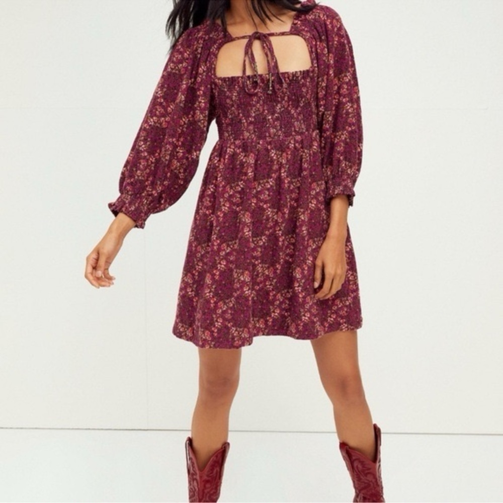 NEW Free People Printed Bohemian Boho Chic Dress Berry Combo XS 100% Cotton